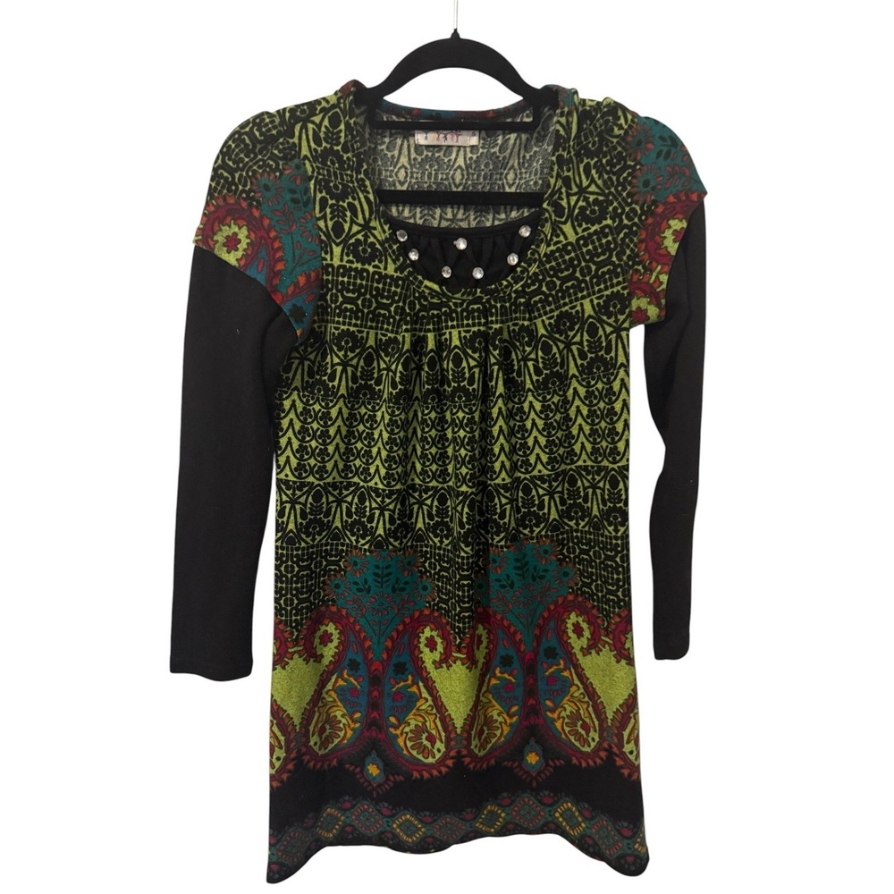 Funky People Dress Boho Hippie Blank Green  Small Embellished